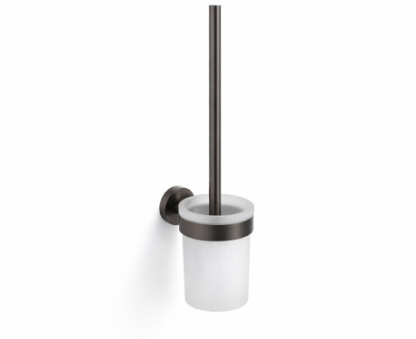 CLASSIC - Brosse de WC suspendue / récipient en verre dépoli / graphite brossé