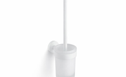 CLASSIC - Brosse de WC suspendue / réservoir en verre dépoli / blanc mat