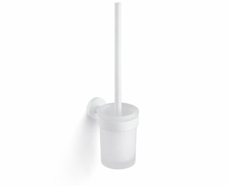 CLASSIC - Brosse de WC suspendue / réservoir en verre dépoli / blanc mat