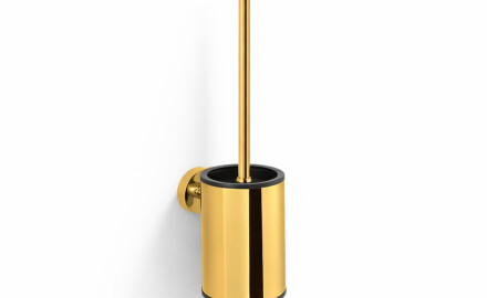 CLASSIC - Brosse de WC basse à suspendre / récipient en métal, recharge en plastique / finition dorée brillante