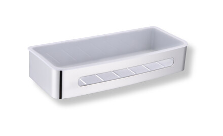 Panier 29 x 12 x 5,5 / acier poli / insert en plastique blanc