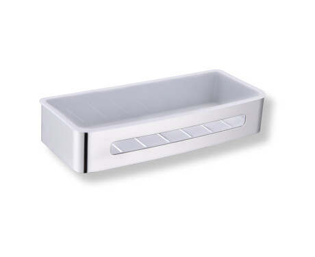 Panier 29 x 12 x 5,5 / acier poli / insert en plastique blanc