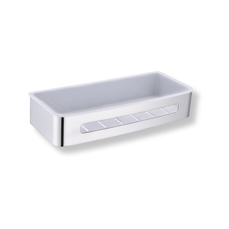 Panier 29 x 12 x 5,5 / acier poli / insert en plastique blanc #1