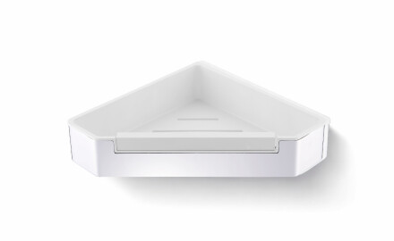 Panier d'angle 22 x 22 x 5,5 avec cordon de serrage / acier poli / insert en plastique blanc