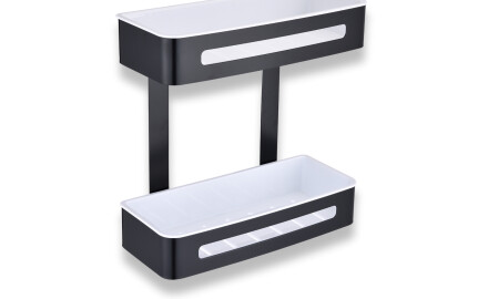 Panier double / noir mat / bacs en plastique blancs