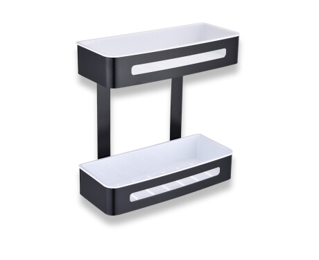Panier double / noir mat / bacs en plastique blancs
