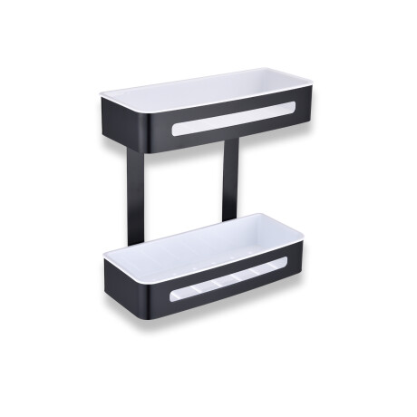 Panier double / noir mat / bacs en plastique blancs #1
