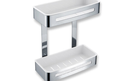 Panier double / acier poli / paniers intérieurs en plastique blanc