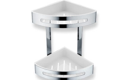 Panier double d'angle / acier poli / paniers en plastique blanc