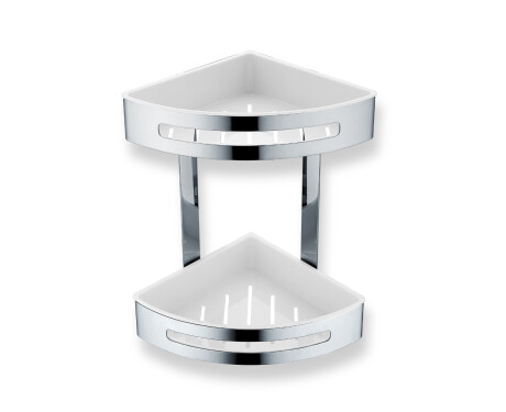 Panier double d'angle / acier poli / paniers en plastique blanc