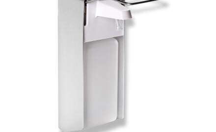 Distributeur de désinfectant 1,0 L avec bouton actionnable avec le coude / Aluminium mat