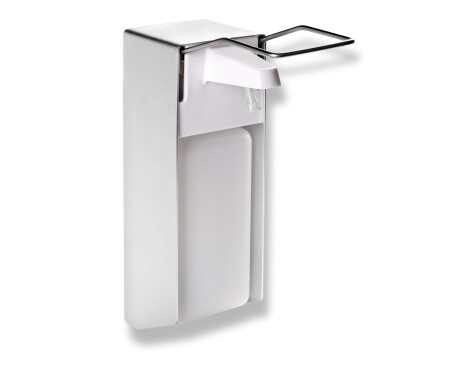 Distributeur de désinfectant 1,0 L avec bouton actionnable avec le coude / Aluminium mat