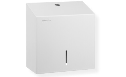 Distributeur carré pour papier toilette en rouleau, Ø max. 19 cm, série R1 / acier inoxydable blanc mat
