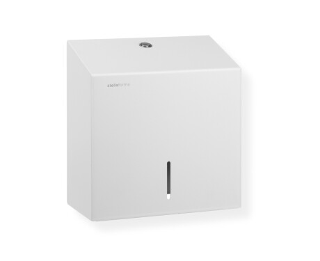 Distributeur carré pour papier toilette en rouleau, Ø max. 19 cm, série R1 / acier inoxydable blanc mat