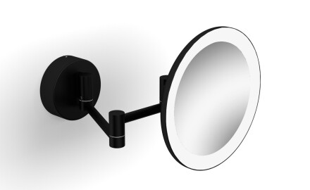 Miroir de maquillage grossissant 3x, rond, éclairage LED couleur chaude/froide, inclinable, double bras articulé / noir mat
