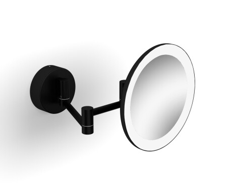 Miroir de maquillage grossissant 3x, rond, éclairage LED couleur chaude/froide, inclinable, double bras articulé / noir mat