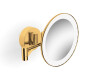 Miroir de maquillage grossissant 3x, rond, éclairage LED couleur chaude/froide, inclinable, double bras articulé / finition dorée brillante