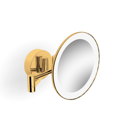 Miroir de maquillage grossissant 3x, rond, éclairage LED couleur chaude/froide, inclinable, double bras articulé / finition dorée brillante #1