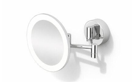 Miroir de maquillage grossissant 3x, rond, éclairage LED avec réglage continu de la couleur de la lumière, inclinable, double bras articulé / chromé