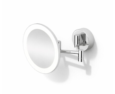 Miroir de maquillage grossissant 3x, rond, éclairage LED avec réglage continu de la couleur de la lumière, inclinable, double bras articulé / chromé