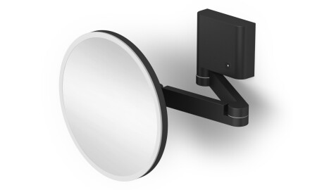 Miroir de maquillage grossissant 5x, rond, éclairage LED avec réglage continu de la couleur de la lumière, inclinable, double bras articulé / noir mat