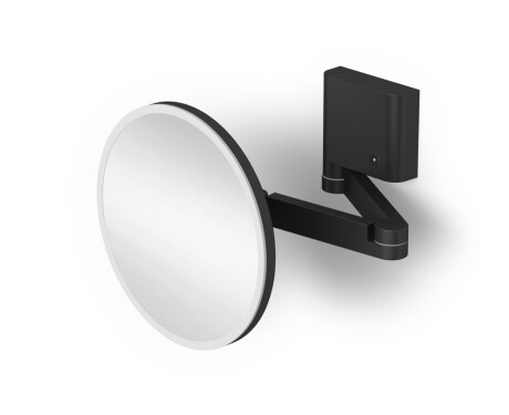 Miroir de maquillage grossissant 5x, rond, éclairage LED avec réglage continu de la couleur de la lumière, inclinable, double bras articulé / noir mat