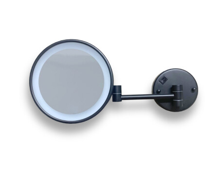 Miroir de maquillage grossissant 3x, rond, éclairage LED à lumière neutre, inclinable, double bras articulé / noir mat