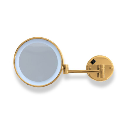 Miroir de maquillage grossissant 3x, rond, éclairage LED à lumière neutre, inclinable, double bras articulé / finition dorée brillante #1