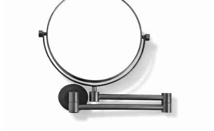 Miroir de maquillage droit / grossissant 3x, rond, inclinable, à double bras articulé / noir mat