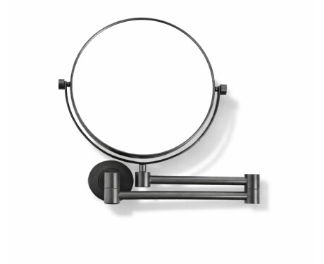 Miroir de maquillage droit / grossissant 3x, rond, inclinable, à double bras articulé / noir mat