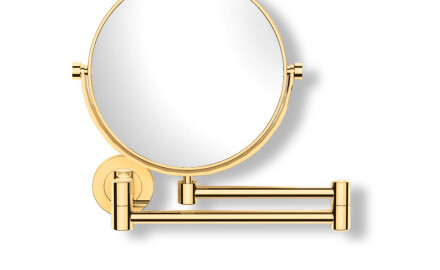 Miroir de courtoisie droit / grossissement 3x, rond, inclinable, double bras articulé / finition dorée brillante