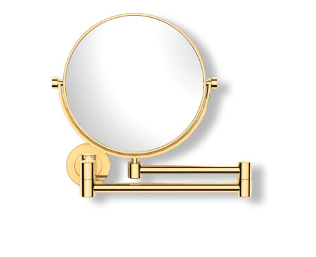 Miroir de courtoisie droit / grossissement 3x, rond, inclinable, double bras articulé / finition dorée brillante