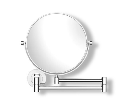 Miroir de maquillage droit / grossissant 3x, rond, inclinable, à double bras articulé / chromé