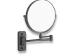 Miroir de maquillage droit / grossissant 3x, rond, inclinable, à double bras articulé / noir mat