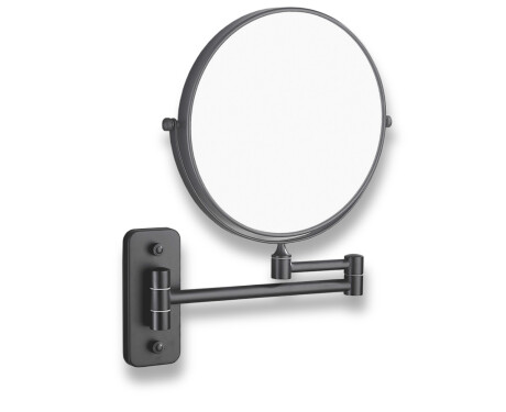 Miroir de maquillage droit / grossissant 3x, rond, inclinable, à double bras articulé / noir mat