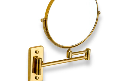 Miroir de courtoisie droit / grossissant 3x, rond, inclinable, à double bras articulé / finition dorée brillante