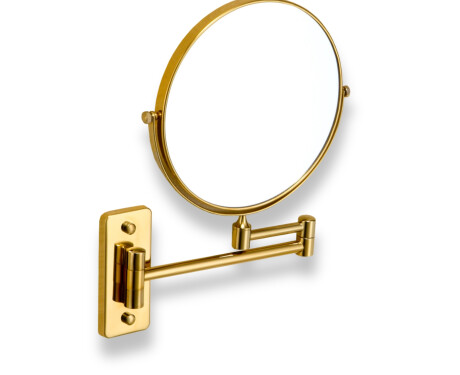 Miroir de courtoisie droit / grossissant 3x, rond, inclinable, à double bras articulé / finition dorée brillante