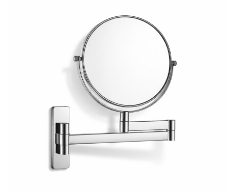 Miroir de maquillage droit / grossissant 3x, rond, rabattable, à double bras articulé / chromé