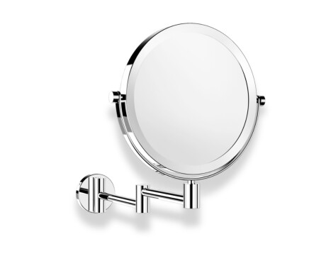 Miroir de maquillage droit / grossissant 3x, rond, rabattable, à double bras articulé / chromé