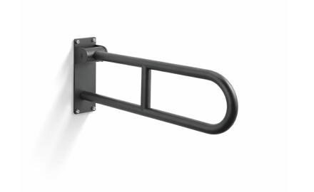 Barre d'appui pour personnes en situation de handicap, Ø 32, courbée et rabattable, modèle STANDARD - 60 cm / acier inoxydable, noir mat