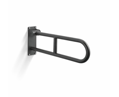 Barre d'appui pour personnes en situation de handicap, Ø 32, courbée et rabattable, modèle STANDARD - 60 cm / acier inoxydable, noir mat