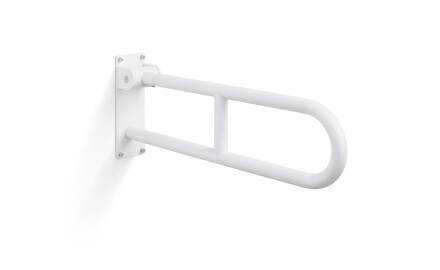 Barre d'appui pour personnes en situation de handicap, Ø 32, courbée et rabattable, modèle STANDARD - 60 cm / acier inoxydable, blanc mat
