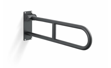 Barre d'appui pour personnes en situation de handicap, Ø 32, courbée et rabattable, modèle STANDARD - 70 cm / acier inoxydable, noir mat