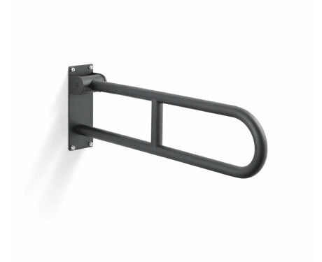 Barre d'appui pour personnes en situation de handicap, Ø 32, courbée et rabattable, modèle STANDARD - 70 cm / acier inoxydable, noir mat