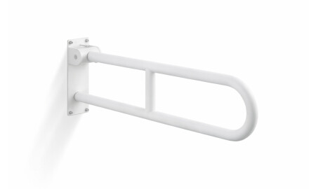 Barre d'appui pour personnes en situation de handicap, Ø 32, courbée et rabattable, modèle STANDARD - 70 cm / acier inoxydable, blanc mat