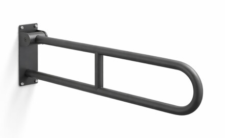 Barre d'appui pour personnes en situation de handicap, Ø 32, courbée et rabattable, modèle STANDARD - 80 cm / acier inoxydable, noir mat