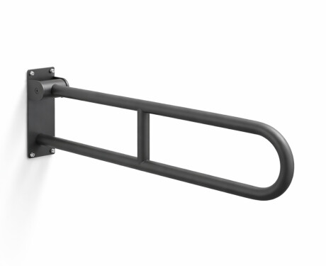 Barre d'appui pour personnes en situation de handicap, Ø 32, courbée et rabattable, modèle STANDARD - 80 cm / acier inoxydable, noir mat