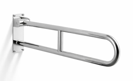 Barre d'appui pour personnes en situation de handicap, Ø 32, courbée et rabattable, modèle STANDARD - 80 cm / acier inoxydable poli