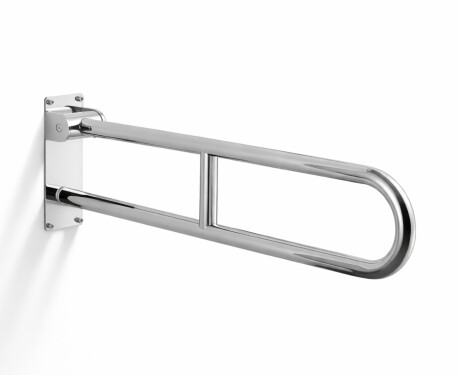 Barre d'appui pour personnes en situation de handicap, Ø 32, courbée et rabattable, modèle STANDARD - 80 cm / acier inoxydable poli