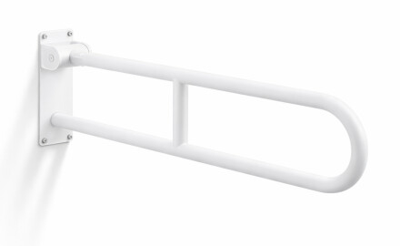 Barre d'appui pour personnes en situation de handicap, Ø 32, courbée et rabattable, modèle STANDARD - 80 cm / acier inoxydable, blanc mat